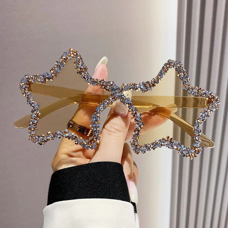 Luxury Diamond Star Shape Sunglasses Women Trends Rhinestone Shiny Sun Glasses Ladies Punk Rimless Style Eyewear gafas de sol