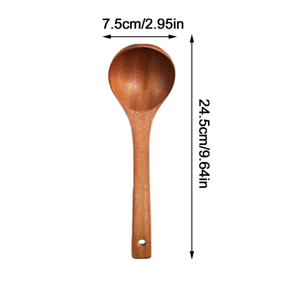 Long Handled Teak Tableware Wood Spoon Shovel Spatula Accessories Skimming Wooden Soup Kitchen Tool Spoon Cooking A2S8
