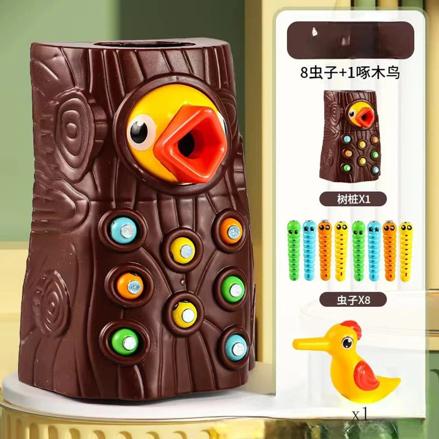 Montessori Educational Toys for Children Woodpecker Catch Worms Toy Toddler Kids Magnetic Games for Babi Development Busy Board