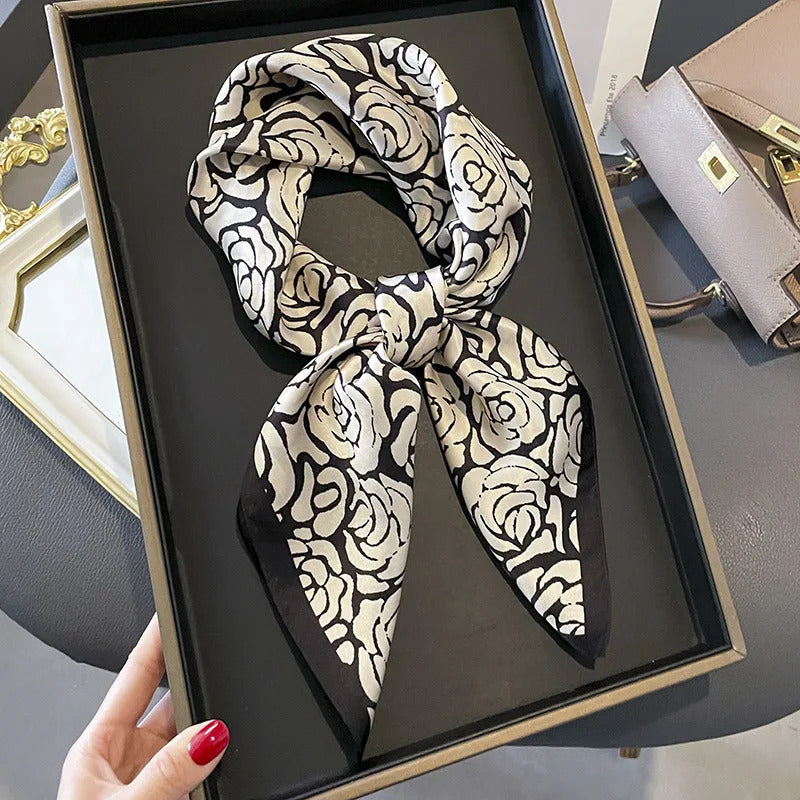 Luxury Women's Soft Satin Hair Scarves Fashion Square Printed Headscarf 70cm Professional Accessories Designer Scarf Headband