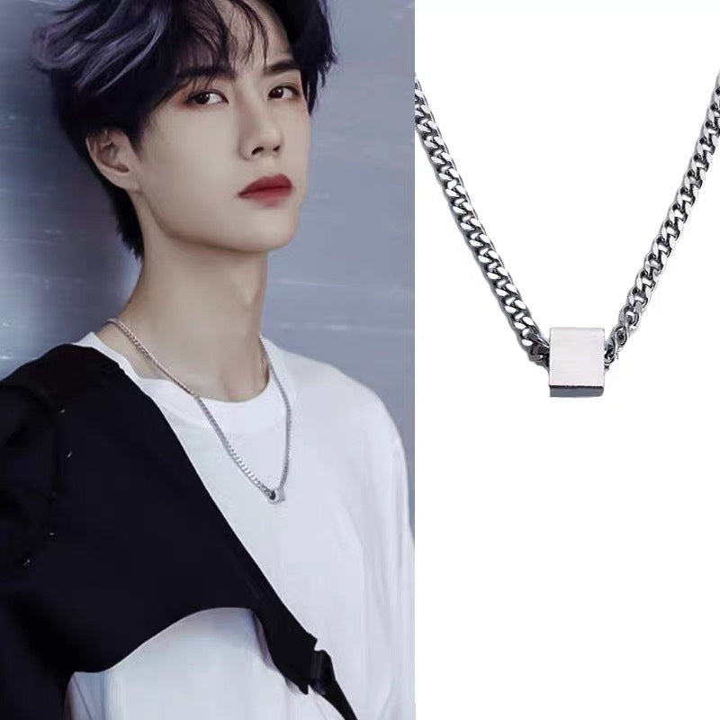 Geometric Block Wang Yibo Necklace for Men Trendy Hip-Hop Style Simple Versatile Sweatshirt Collarbone Chain Niche Design Sense Men