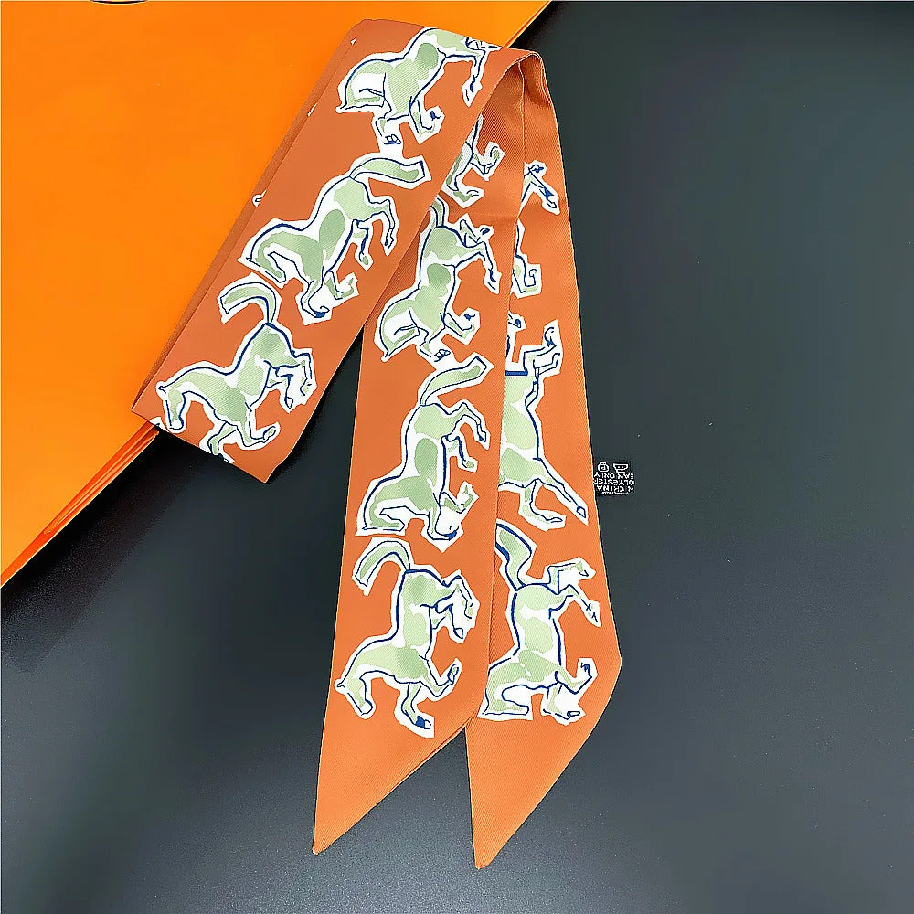 Fashion Women Hair Scarf 2024 New Brand Design Luxury Silk Scarf Fashion Print Headband Skinny Bag Scarves Neckerchief