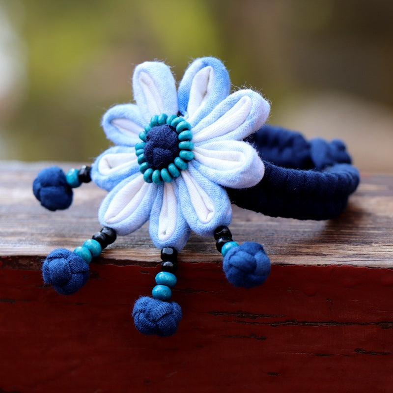 Blue Tie Dye Cloth Bracelet Dali Lijiang Hot Sale Hand-stitched Flower Fabric Bracelet Bracelet