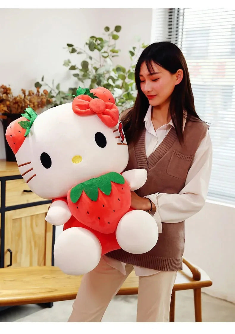 22cm Sanrio KT Cat Plush Toys Kawaii Strawberry KT Cat Plush Doll Home Decor Plushie Toy Girl Birthday Gift