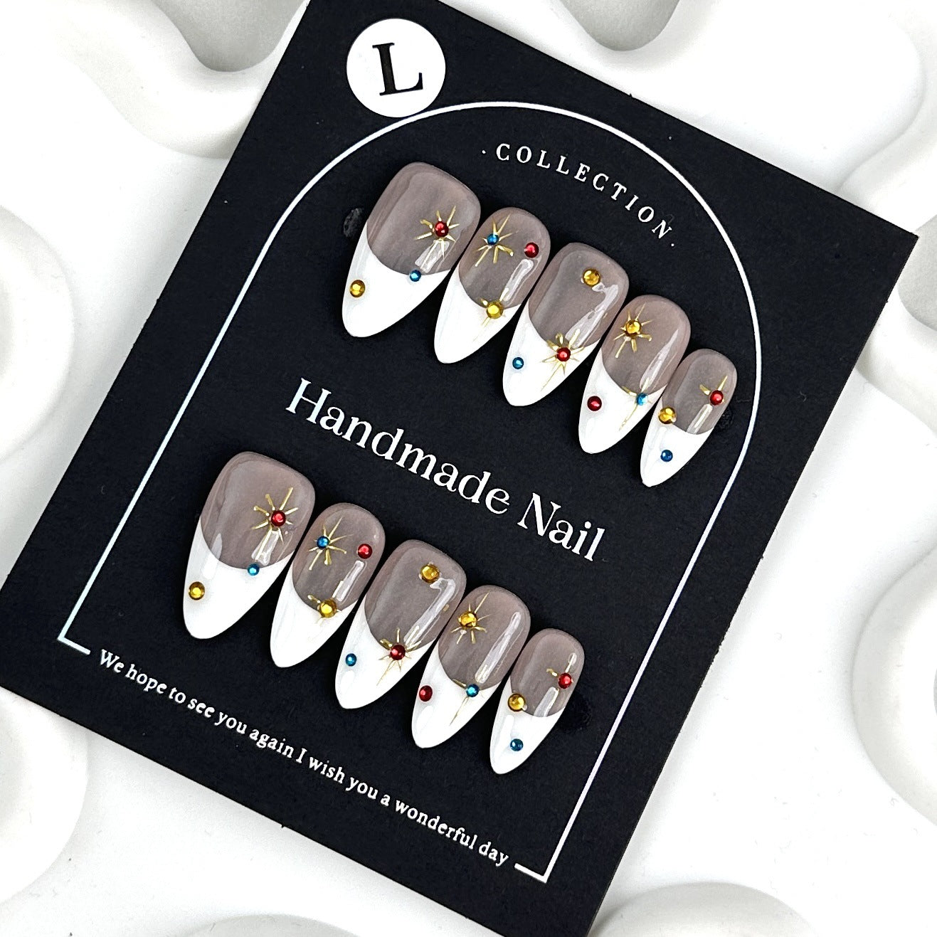 Purely Handmade Wearable Nails INS Style Nail Stickers Pure White French Style Shiny Diamond Minimalist Style High-end Autumn Winter Wearable Nails