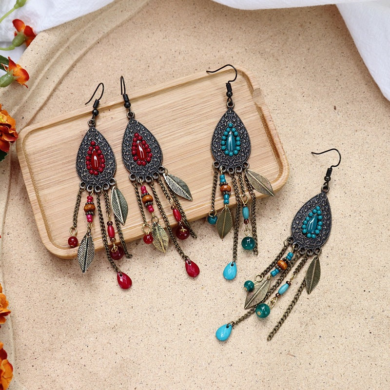 Retro Bohemian Long Tassel Earrings Women's Ethnic Style Water Drop Earrings All-match Elegant Holiday Earrings