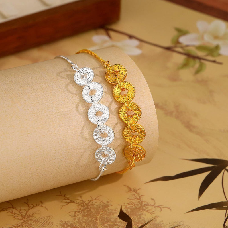 Crushed Ice Five Emperor Coins Bracelet for Women, Chinese Style Coin Design, Elegant and Versatile High-end Jewelry, Gift for Girlfriend