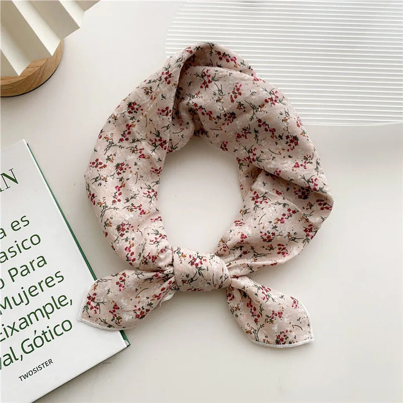 Cotton Linen 55cm Square Scarf Women Kerchief Flower Print Geometric Neckerchief Scarves  Headwrap Bandanas Hairband Headbands