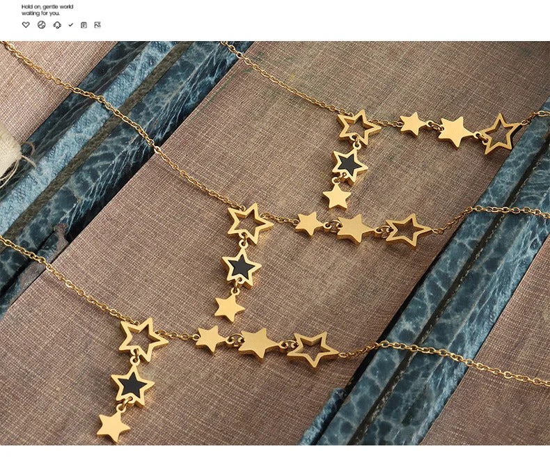 Trendy Star Pendant Necklace for Women High Quality Stainless Steel Gold Plated Chain Black Acrylic Fashion Jewelry Accesories