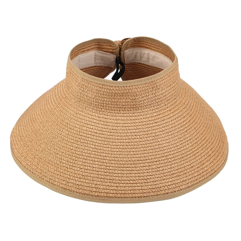 2023 New Women Roll Up Sun Visor Wide Brim Straw Hat Summer Foldable Packable UV Protection Cap for Beach Travel Bonnet