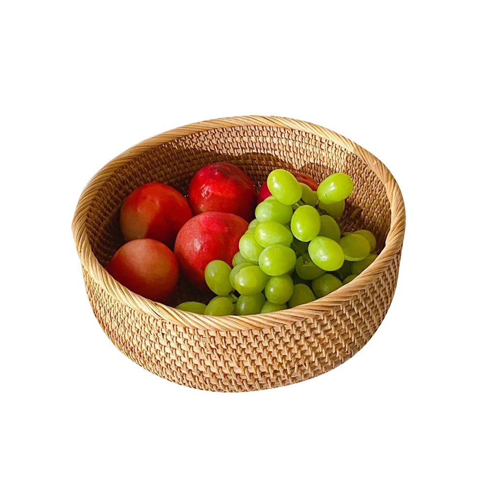 Hand-woven Flower Basket Food Storage Platters Natural Simplicity Rattan Storage Basket for Home Kitchen Storage Accessories
