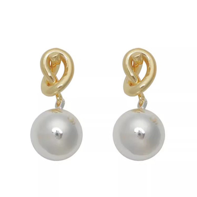 Niche S925 Sterling Silver Needle Elegant High-End Earrings for Women, Color-Block Knot Rope Round Ball Studs, Fashionable Minimalist Style, Light Luxury