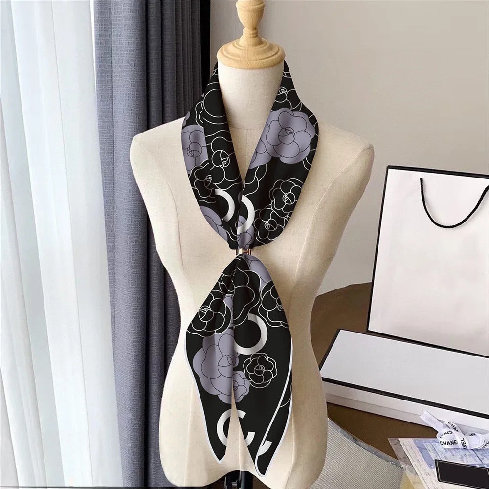 Fashion Graffiti Neckerchief Luxury Square Scarf for Women Silk Shawl Satin Hijab Wraps Hair Bands Headband Bandana Ribbon