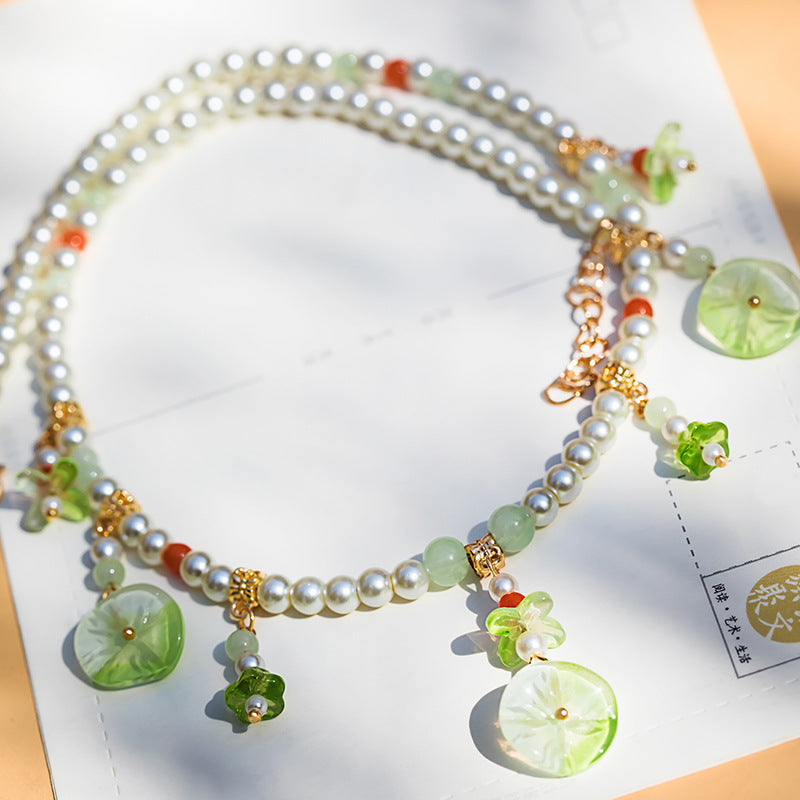 In Stock Hanfu Accessories Necklace Daily Fresh Necklace for Women Retro Pearl Pendant Ancient Style Jewelry（TB14.9）