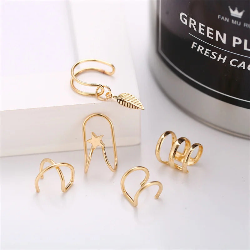 New Gold Color Metal Ear Cuff Non-Piercing Ear Clips Fake Cartilage Earrings Clip Earrings For Women Men Wholesale Ear Jewelry