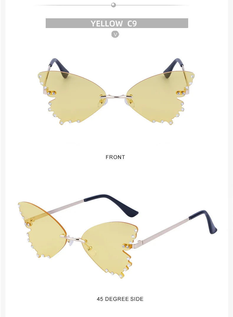 Diamond Butterfly Sunglasses Women 2023 Luxury Brand Designer Fashion Rimless Sun Glasses For Female Unique Party Shades Eyewear