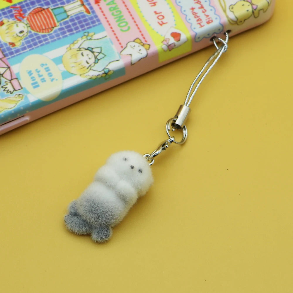 Ins Style Cute Seal Shape 3D Keychain Phone Charms Strap Kawaii Plush Flocking Pendant for Airpods Schoolbag