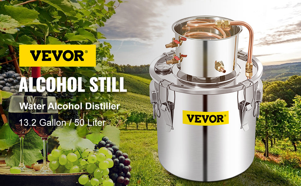 VEVOR 50L Moonshine Still Alcohol Distiller w/ Water Pump Stainless Copper DIY Home Brew Ethanol Wine Essential Oil Brewing Kit