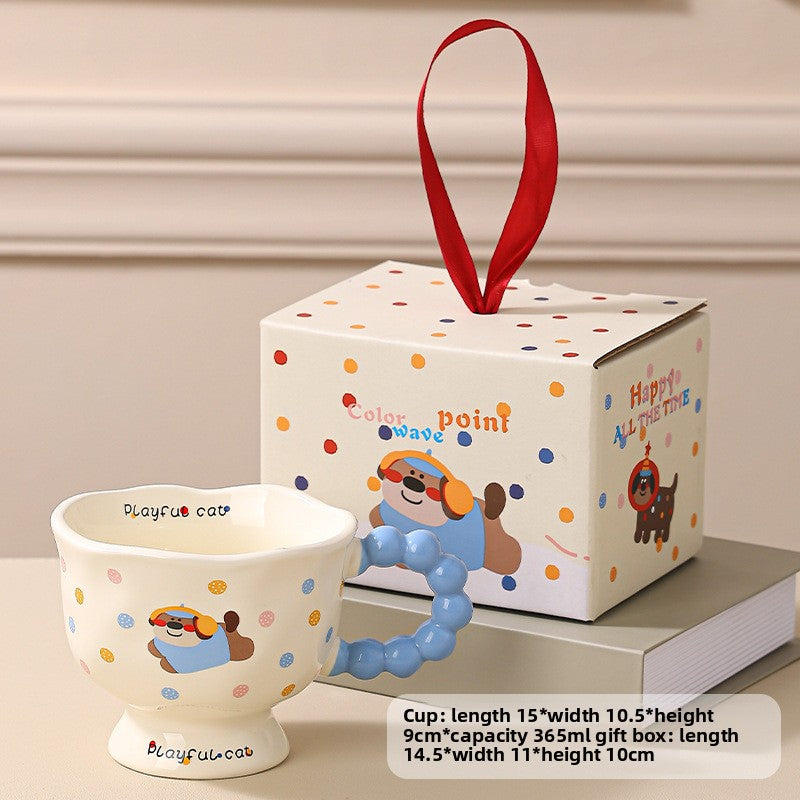 Cute Wave Point Ceramic Cup Mug Home Coffee Cup Couple Cartoon Creative Water Cup Ceramic Breakfast Cup