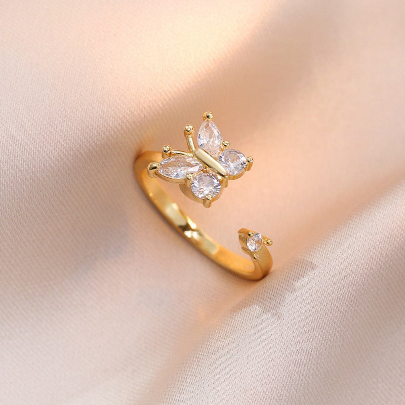 Rotating Ring for Women with Micro Paved Zircon, Elegant and Minimalist Style, Versatile Full Diamond Round Clover Ring Jewelry