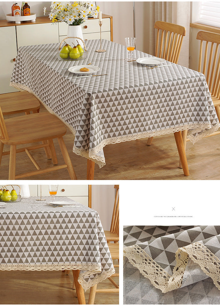 Fresh Cotton and Linen Plaid Tablecloth Coffee Table Dining Table Kindergarten Student Lace Cloth Art Square Picnic Tablecloth