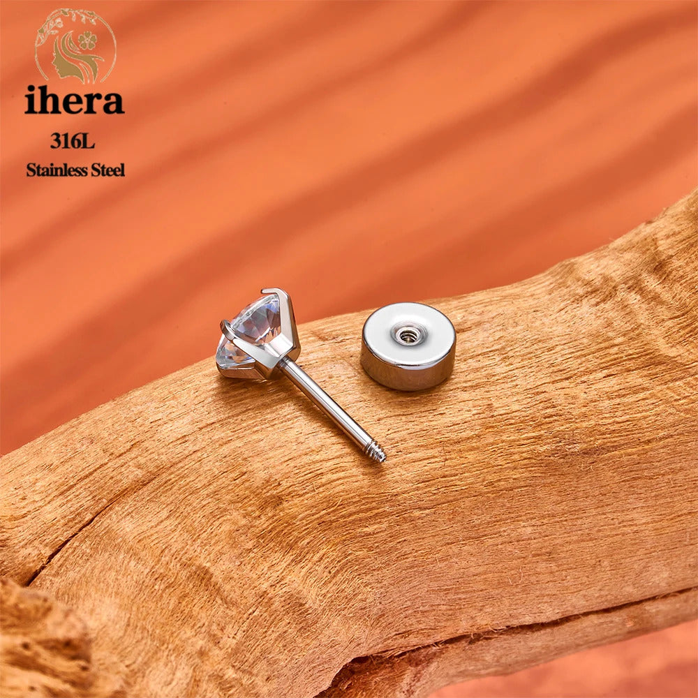 2/10PCS Stainless Steel 4 Prong Ear Studs Earrings Round Crystal Zircon Women Men Tragus Cartilage Piercing Fashion Jewelry