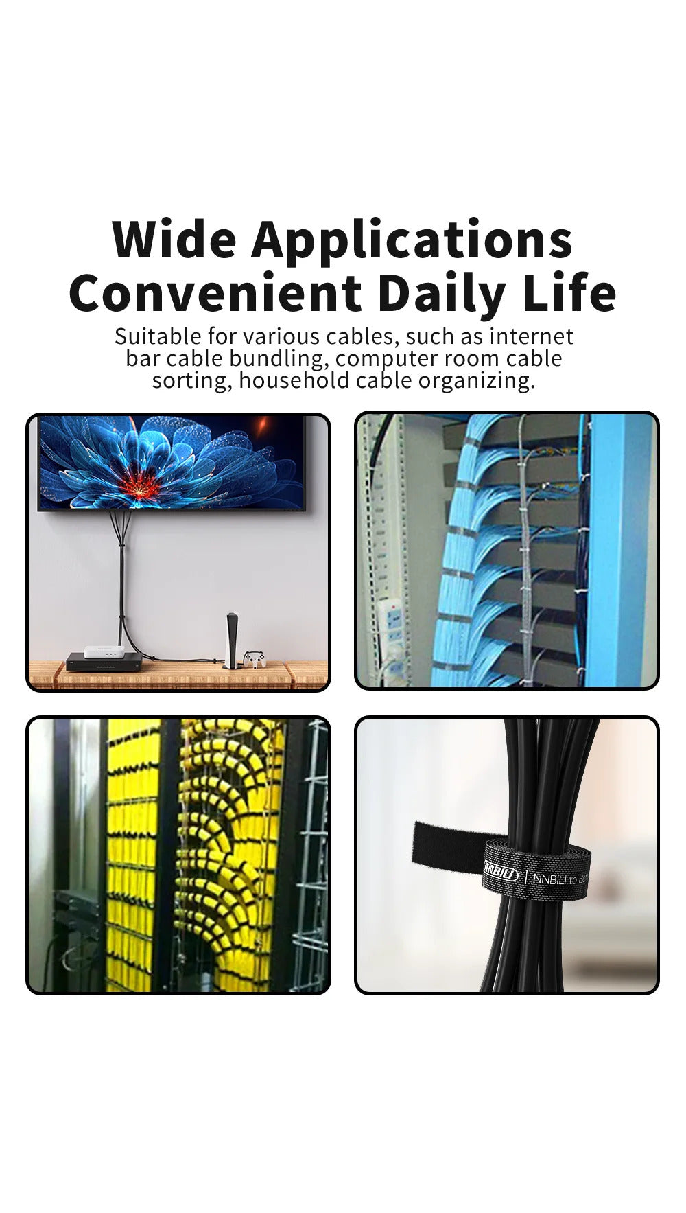 NNBILI Data Cable Management Strap Reusable Detachable Can Be Cut Freely Multifunctional Velcro Strap Fixed Storage Accessories