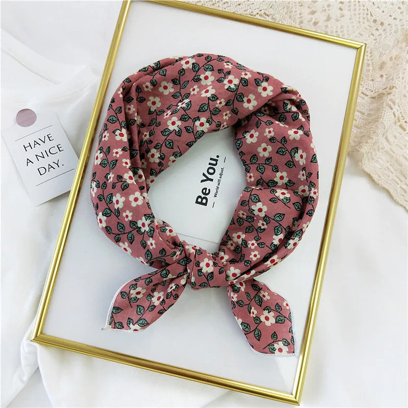 Cotton Linen 55cm Square Scarf Women Kerchief Flower Print Geometric Neckerchief Scarves  Headwrap Bandanas Hairband Headbands