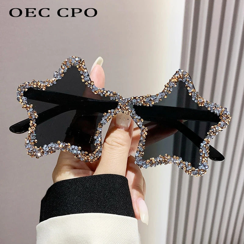 Luxury Diamond Star Shape Sunglasses Women Trends Rhinestone Shiny Sun Glasses Ladies Punk Rimless Style Eyewear gafas de sol