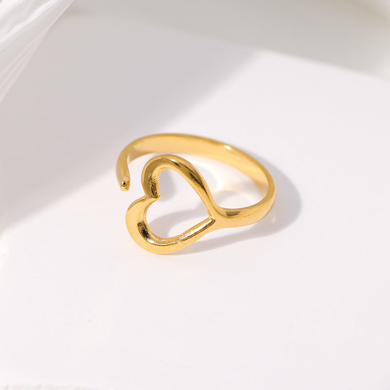 Titanium Steel Ring for Women Heart Shape Open Finger Ring Light Luxury Simple Korean Style Stainless Steel Tail Ring