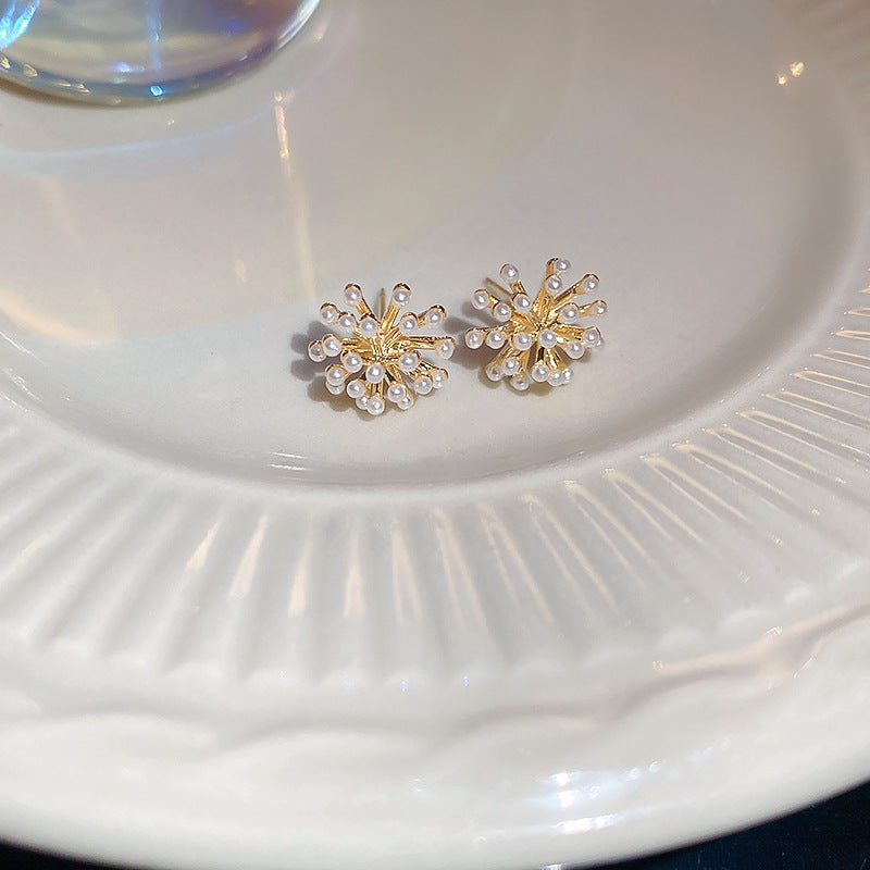 Silver Needle Inlaid with Diamonds and Pearls Flower Tassel Earrings Niche Style Atmosphere Earrings Fashionable Light Luxury High-end Earrings