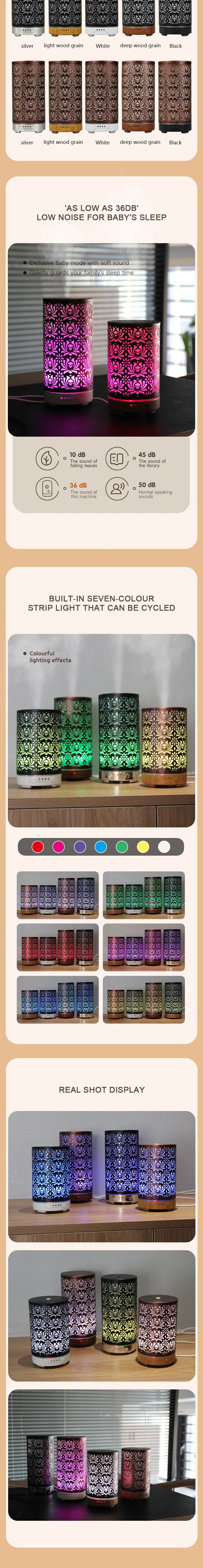 Aroma Diffuser Scent Ultrasonic Air Humidifier Iron Art Hollow Lotus Flower Pattern 2023 New Home Decorations with LED Lights