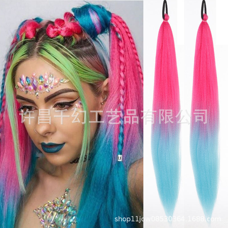 Children Girl Rubber Band Ponytail Wig Boxing Braid Color Elastic String Braid Ponytail Wig Connecting Braid