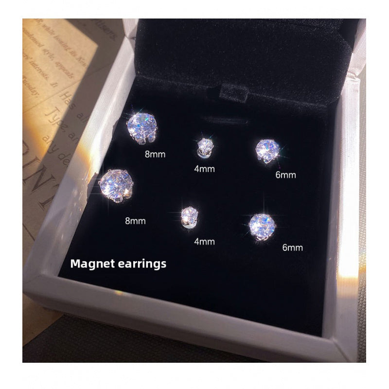 Non-Pierced Magnetic Zircon Ear Studs Design Sense Niche Temperament Magnetic Earrings for Women Hot Style Internet Celebrity Ear Jewelry
