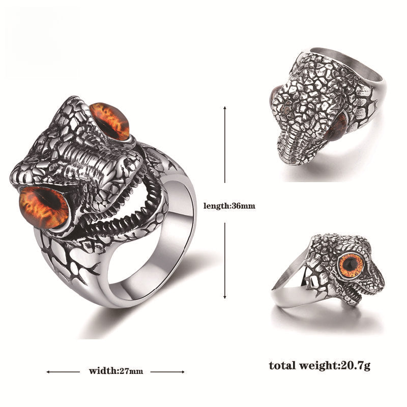 Titanium steel non-fading jewelry personalized fashion four-color dinosaur head ring men's light luxury non-fading high-level ring