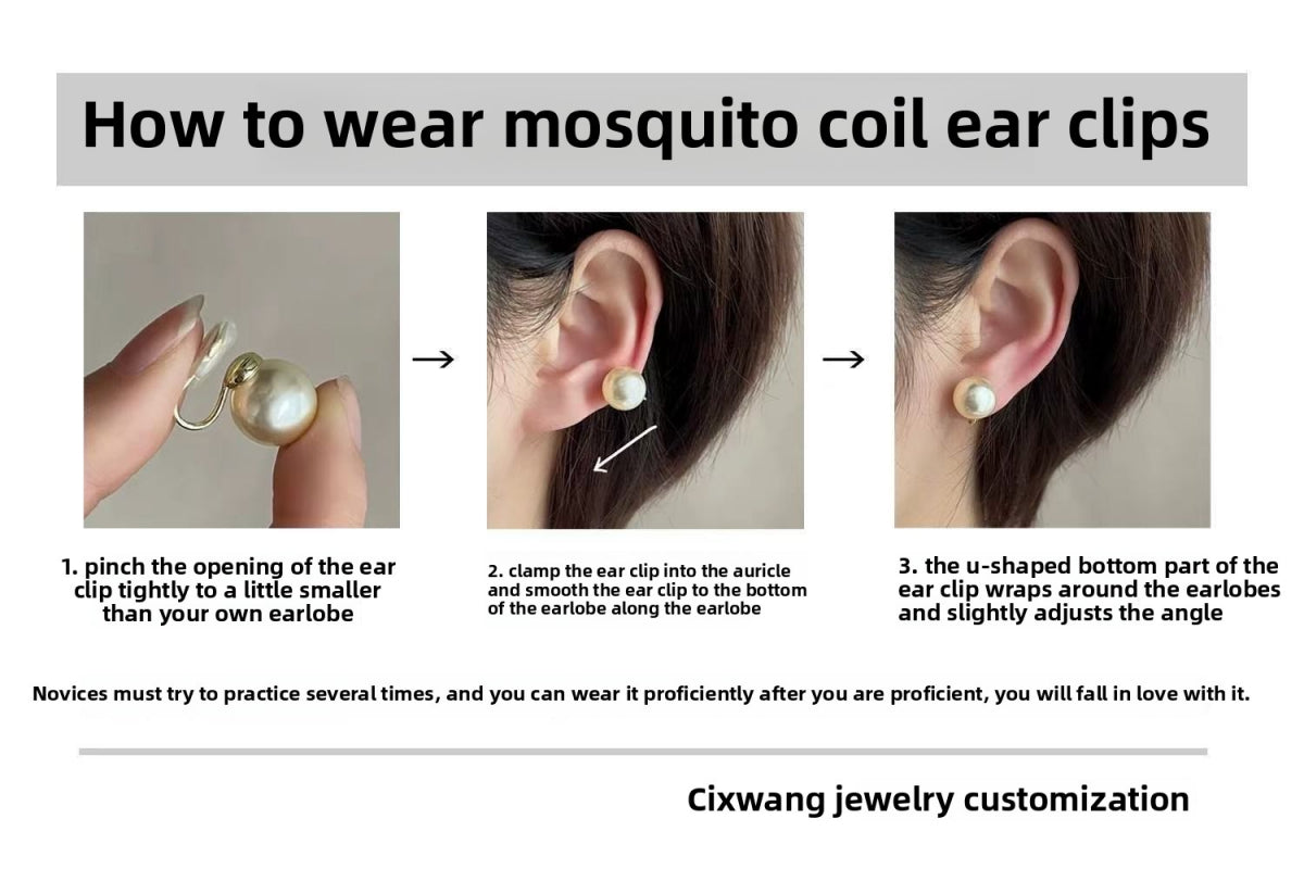 Heart Clover Mosquito Coil Clip-On Earrings Without Piercing Cat's Eye Stone Earrings for Women Sweet Studs Light Luxury Elegant Earrings