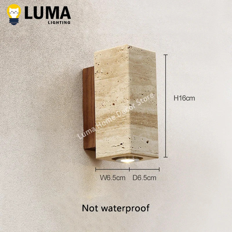 Yellow Travertine Stone Wall Lamp, Japanese Style Wall Light for Bedroom Corridor Aisle, Outdoor Waterproof Wall Sconces Decor