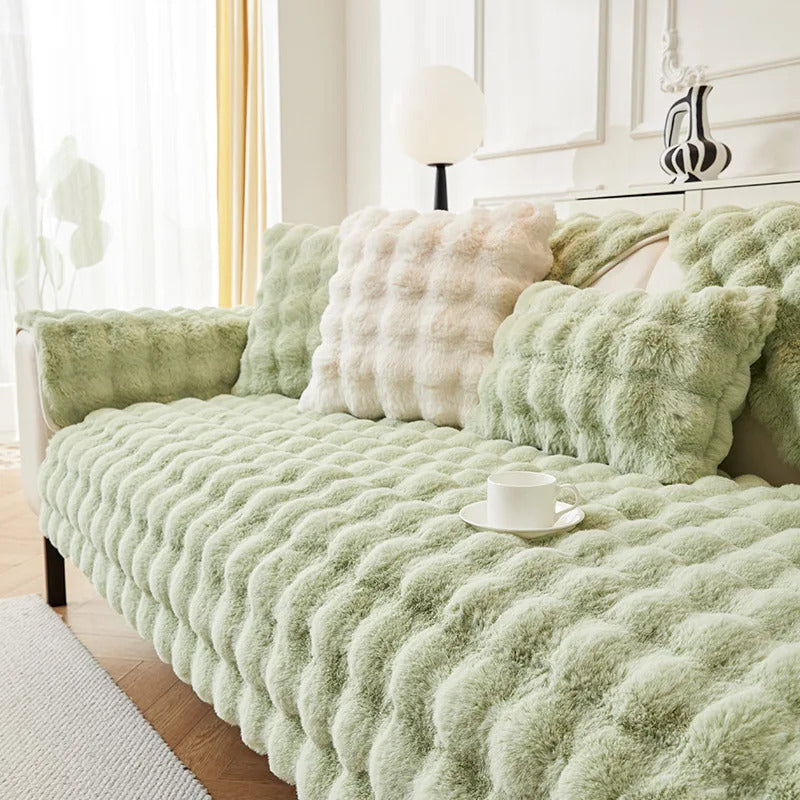 Rabbit Plush Sofa Cover Winter Thickening Warm Plush Cushions Non-Slip Living Room Leather Sofa Backrest Armrests Super Soft