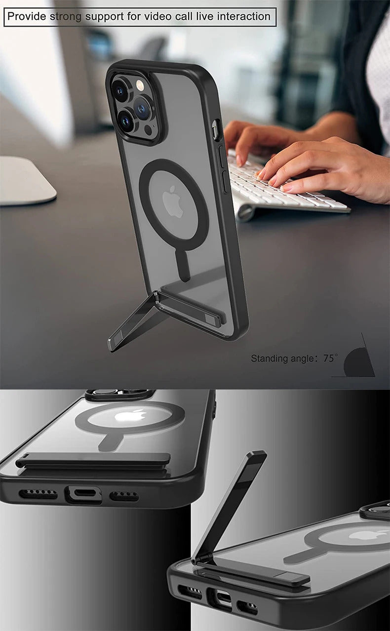 Magnetic Mobile Phone Case with Stand for iPhone 16 14 Plus 15 13 Pro Max 12 11 Cases Protective Apple Cover with Kickstand