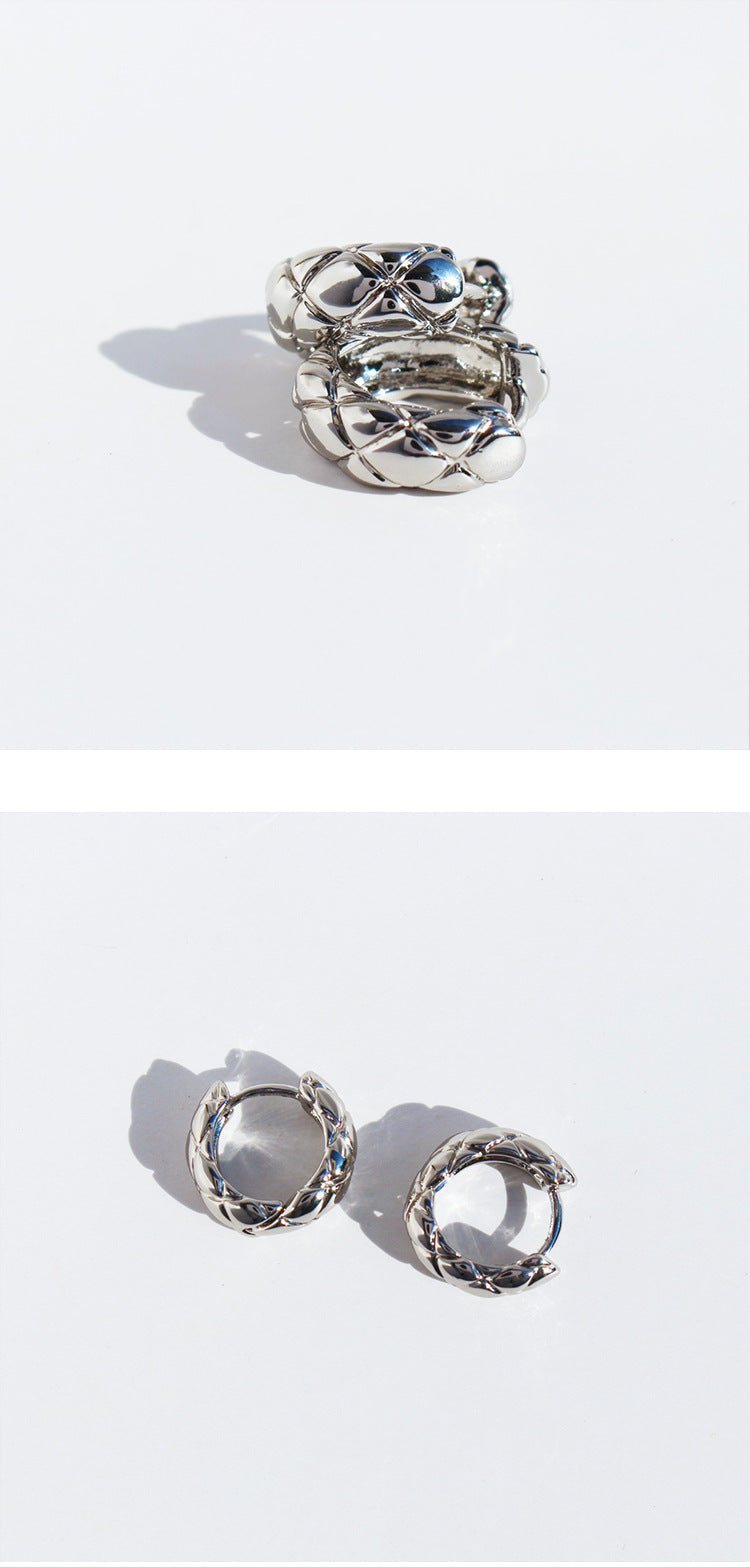 Jewelry Copper Gold-Plated Earrings Diamond Pattern Chanel Style Gold Earrings Round Versatile Ear Clips