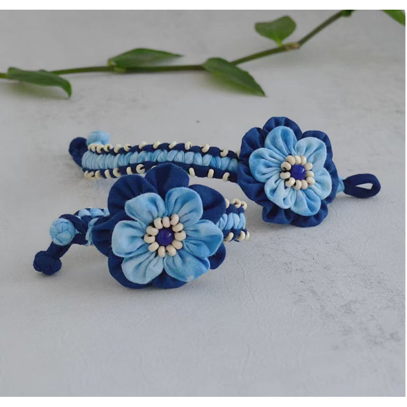 Blue Tie Dye Cloth Bracelet Dali Lijiang Hot Sale Hand-stitched Flower Fabric Bracelet Bracelet