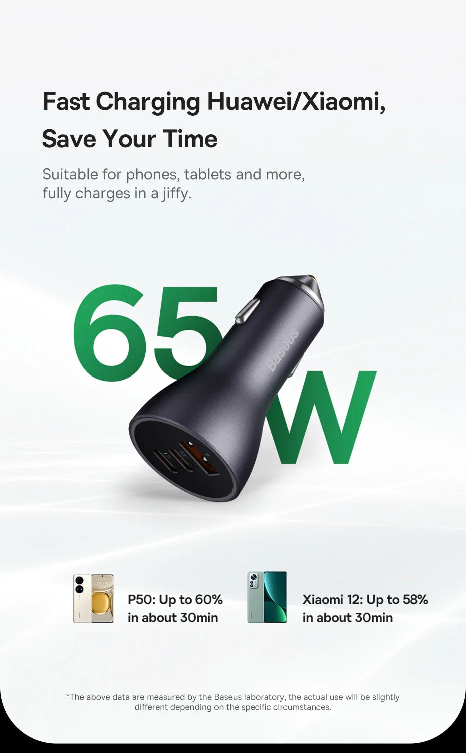 Baseus 65W Car Charger USB Type C Quick Charge 4.0 QC 3.0 PD Fast Charging For iPhone 13 Xiaomi Samsung Huawei USB C Car Charger