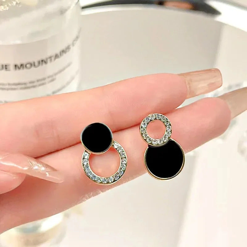 Korean Style Zircon Black Resin Square Ear Studs for Women Elegant Luxury Geometric Earrings 2024 Fashion Trends Jewelry Gifts