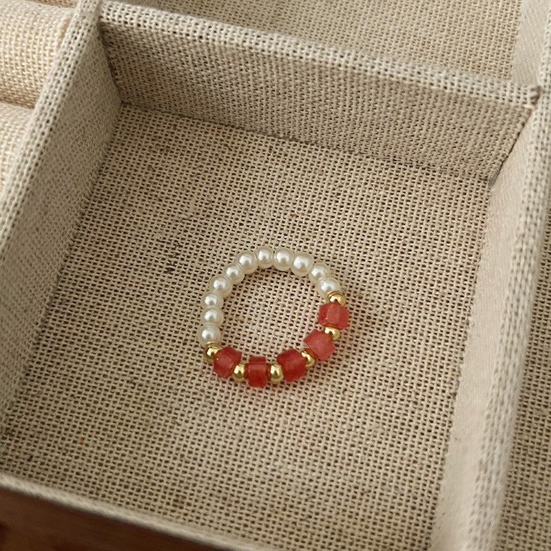 Dopamine Ring for Women, Niche Design, Personalized Beaded Index Finger Ring, High-End Fashion, Colorful Cute Closed Ring