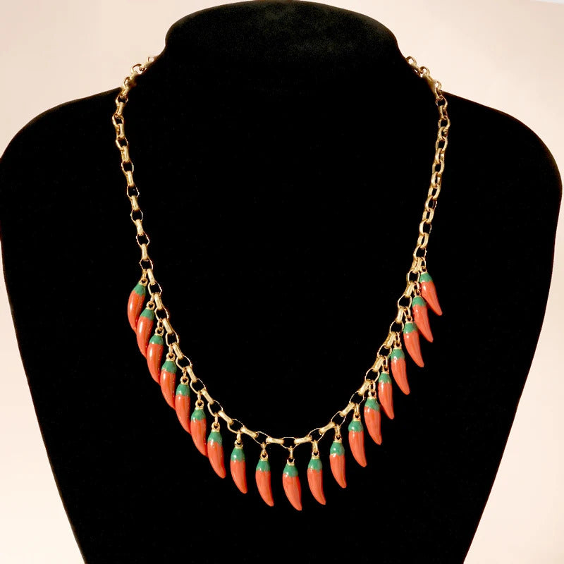 Fashion Trends Red Chilli Tassels Pendant Necklace Vegetable Adjustable Jewelry Banquet Party for Women Gifts