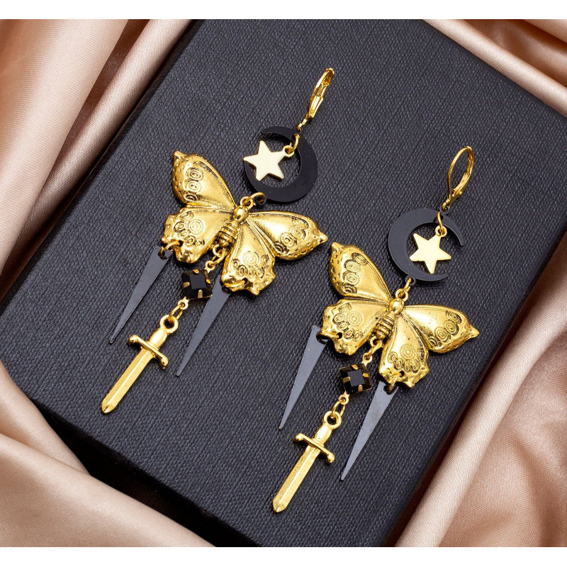 Vintage Distinctive Tassel Star Moon Butterfly Sword New Gothic Tassel Earrings