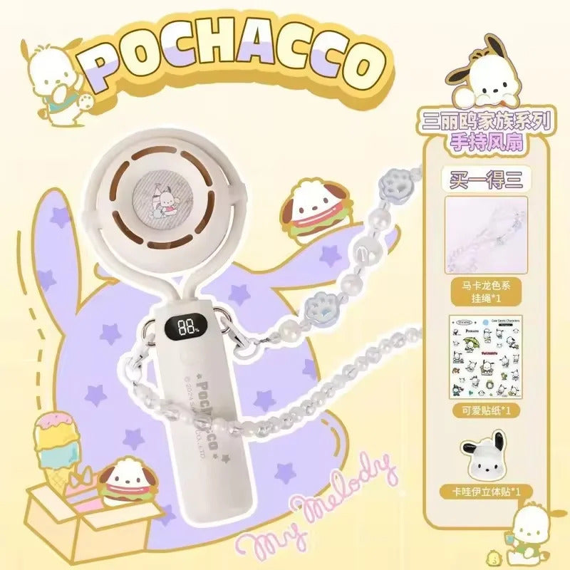 10000 Ma Sanrio Usb Folding Handheld Mini Fan Kuromi Pachacco Portable Hanging Neck Fan Bladeless Ultra-quiet Strong Breeze Fans