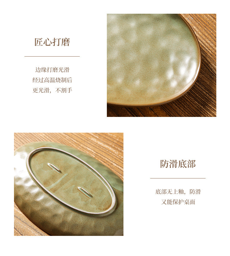Vintage Coarse Pottery Oval Ceramic Long Plate Restaurant Home Large Capacity Personalized Fish Plate Sushi Pastry Dessert Display Plate