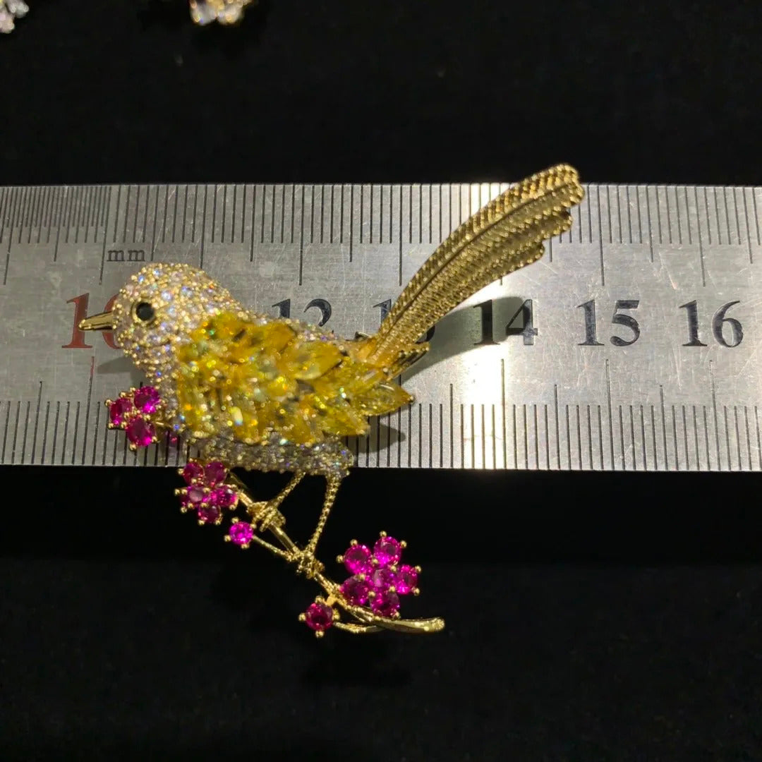 copper with cubic zircon birds brooch pin pink yellow multi color single double birds fashion women & men jewelry free shipping