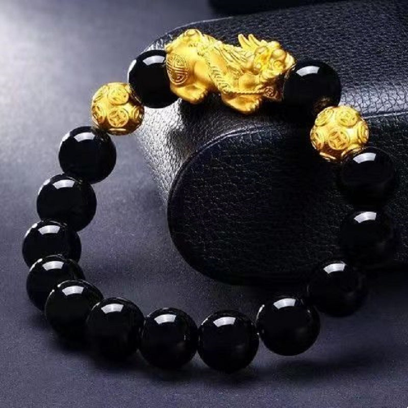Brass Gold Plated Brave Bracelet Lucky Beads Agate Obsidian Sanskrit Bracelet Men's and Women's Bracelet